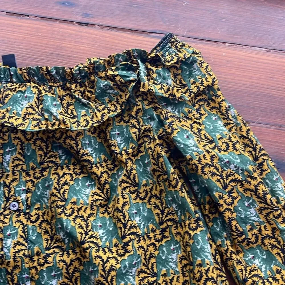 J. Crew elephant print off the shoulder button up long sleeve shirt sz 4